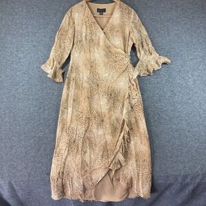 Vintage Spenser Jeremy 100% Silk Wrap Dress Womens 8 Brown Beige Ruffle Trim